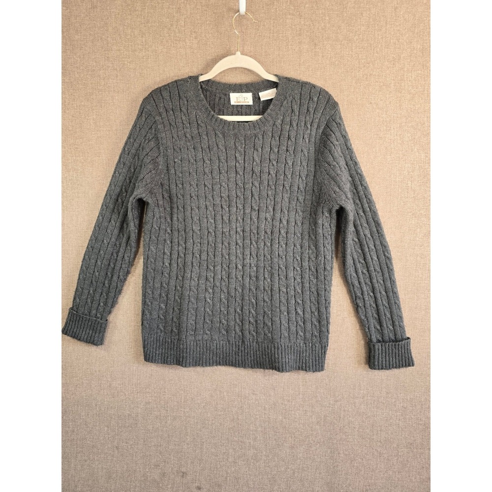 EP Pro Womens Cable Knit Sweater Gray Mohair Blend Long Sleeve Size L Vintage